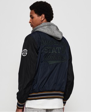 Superdry Upstate Bomber Férfi Kabát Fekete/Sötétkék | EQJUC5182